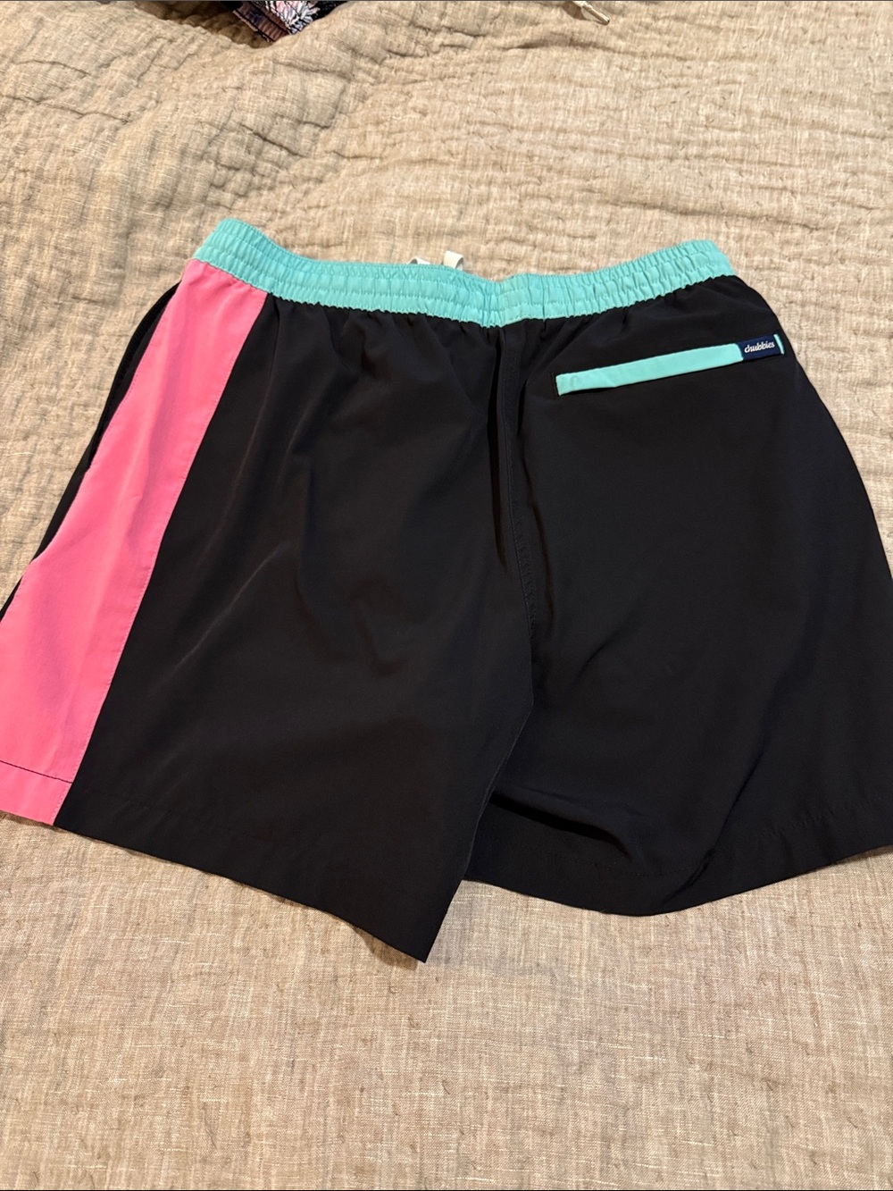 chubbies Black Swim Trunks with Lime Green & Aqua Waistband - Picture 2 of 3